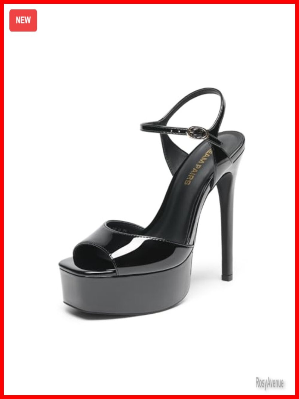 Women's High Platform Heeled Sandals Square Toe Faux Leather Ankle Strap